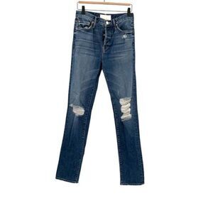 Mother Superior The Trickster Skinny Blue Denim Distressed Jeans Medium Wash Siz